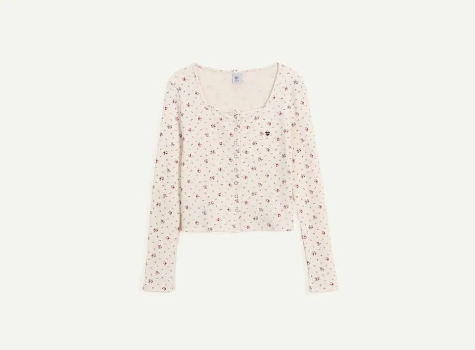 RONRON  |Heart Flower Patterns Casual Style Street Style Long Sleeves