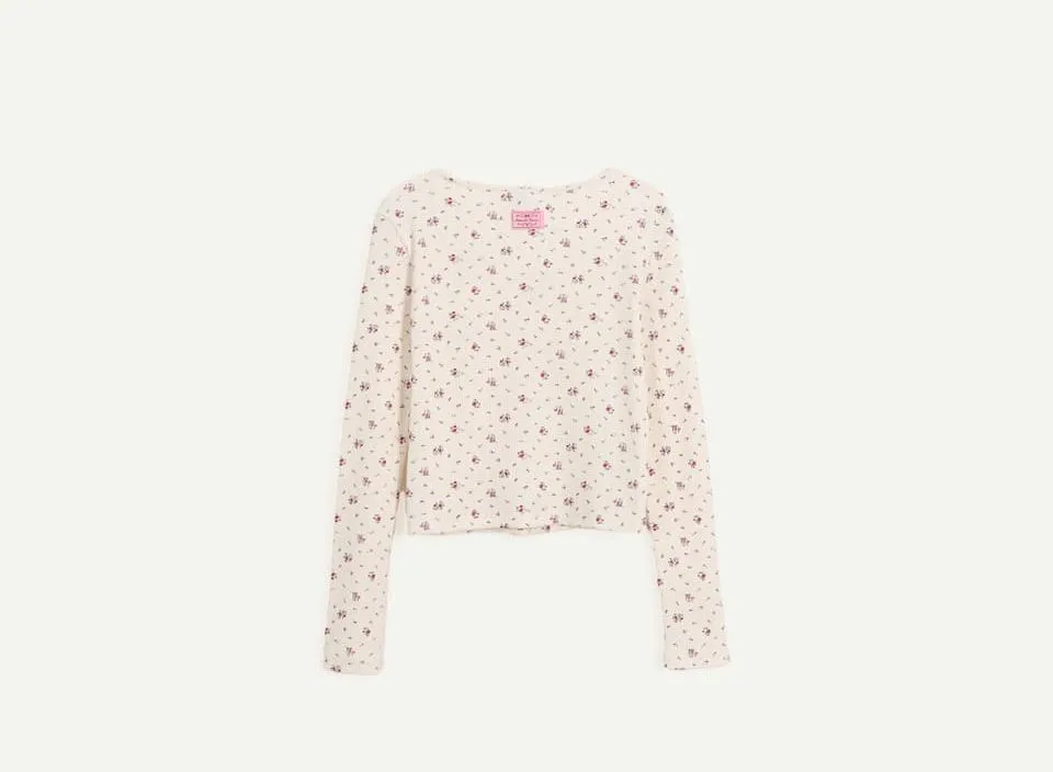 RONRON  |Heart Flower Patterns Casual Style Street Style Long Sleeves