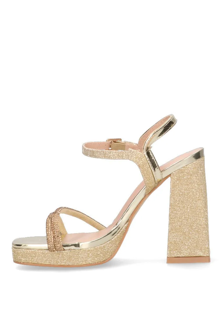 SANDALIAS BRILLO PARA FIESTA ETIKA ORO CON TACN ALTO Y PLATAFORMA DE 1 CM PARA MUJER WINEGLASS