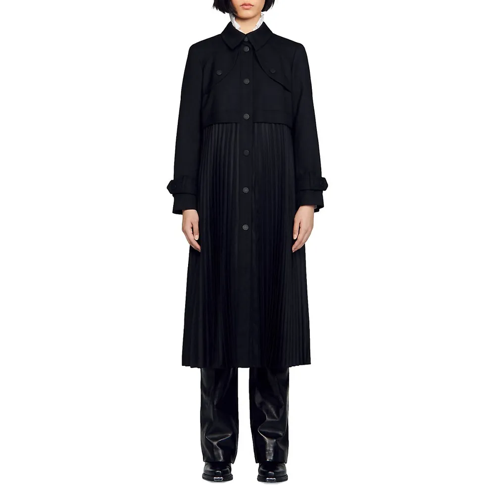 Sandro Samy Empire Pleated Coat