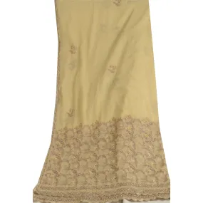 Sanskriti Vintage Cream Long Dupatta Stole Net Mesh Veil Hand Beaded Scarves