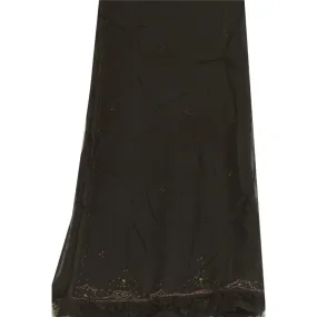 Sanskriti Vintage Long Black Dupatta/Stole Pure Chiffon Silk Hand Beaded Scarves