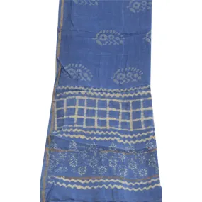 Sanskriti Vintage Long Blue Dupatta/Stole Pure Chanderi Silk Batik Work Scarves