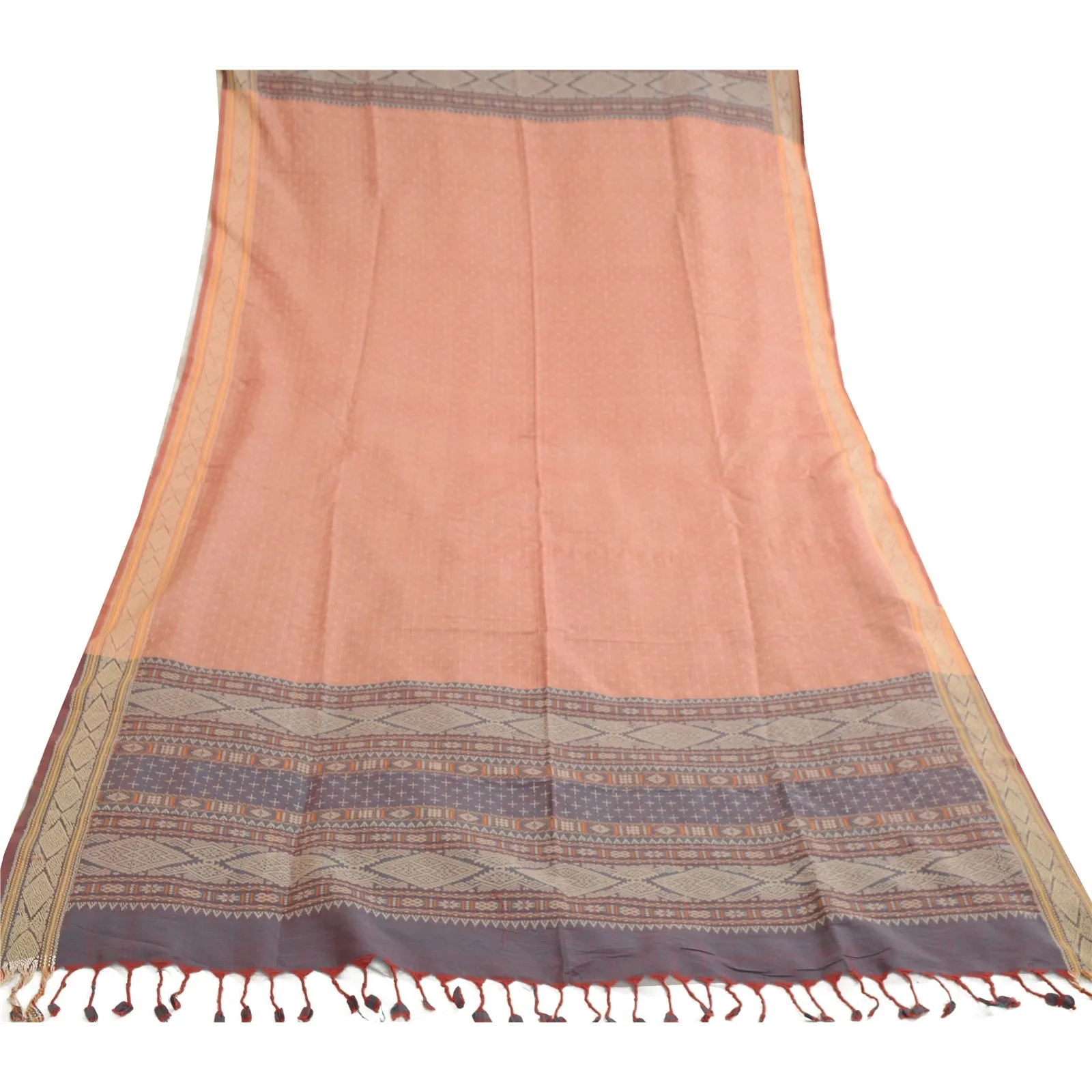 Sanskriti Vintage Long Dupatta Stole Pure Cotton Pink/Grey Hand-Woven Scarves