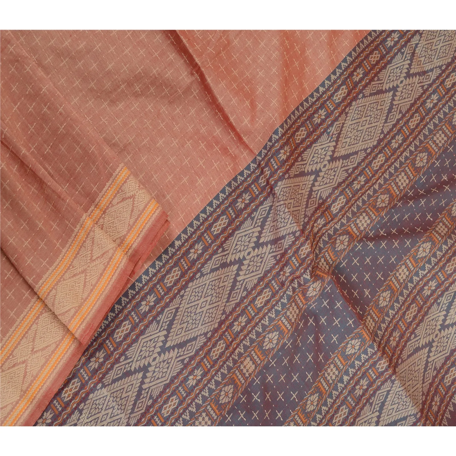 Sanskriti Vintage Long Dupatta Stole Pure Cotton Pink/Grey Hand-Woven Scarves