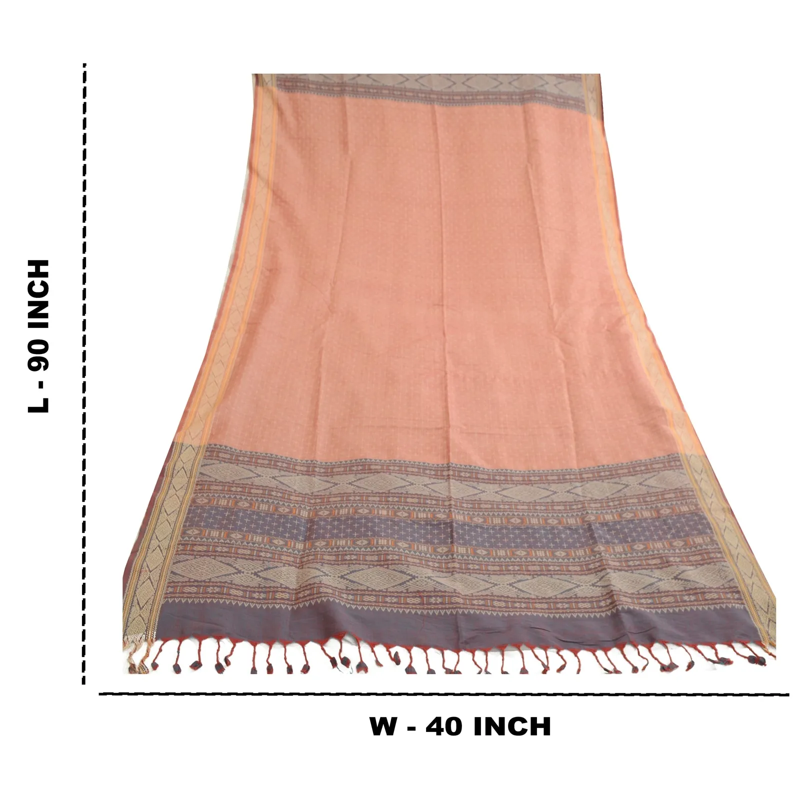 Sanskriti Vintage Long Dupatta Stole Pure Cotton Pink/Grey Hand-Woven Scarves