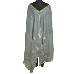 Sanskriti Vintage Long Grey Dupatta/Stole Cotton Silk Hand-Woven Tant Scarves