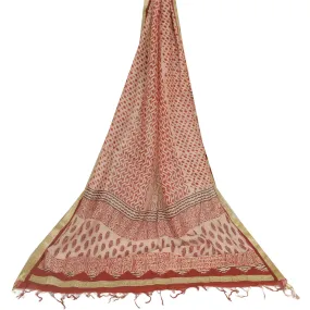 Sanskriti Vintage Pink Cotton Silk Dupatta Long Stole Hand-Block Printed Scarves