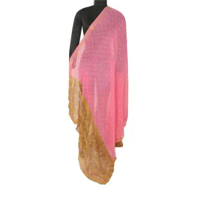 Sanskriti Vintage Pink Long Dupatta Stole Georgette Bandhani Woven Wrap Scarves