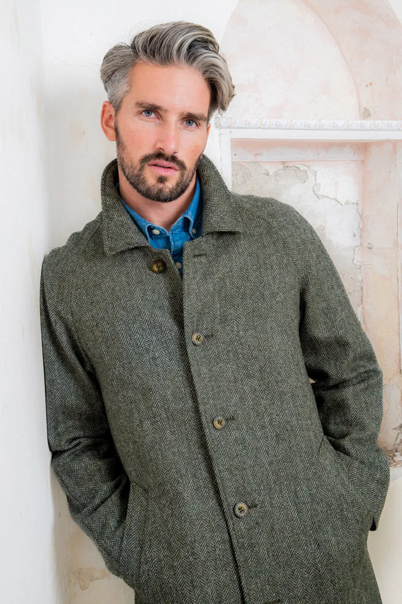 Sean Tweed Coat - Olive Wide Herringbone