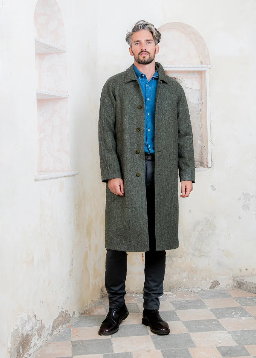 Sean Tweed Coat - Olive Wide Herringbone