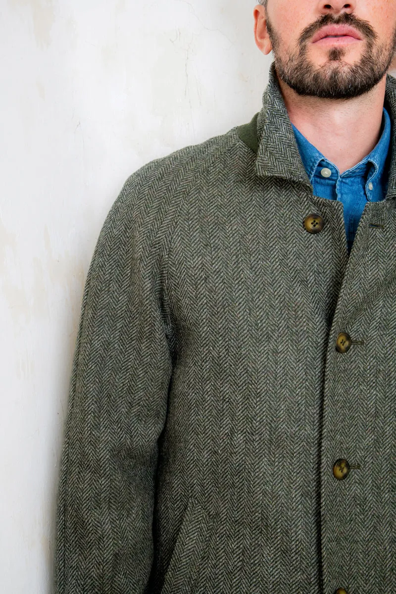 Sean Tweed Coat - Olive Wide Herringbone