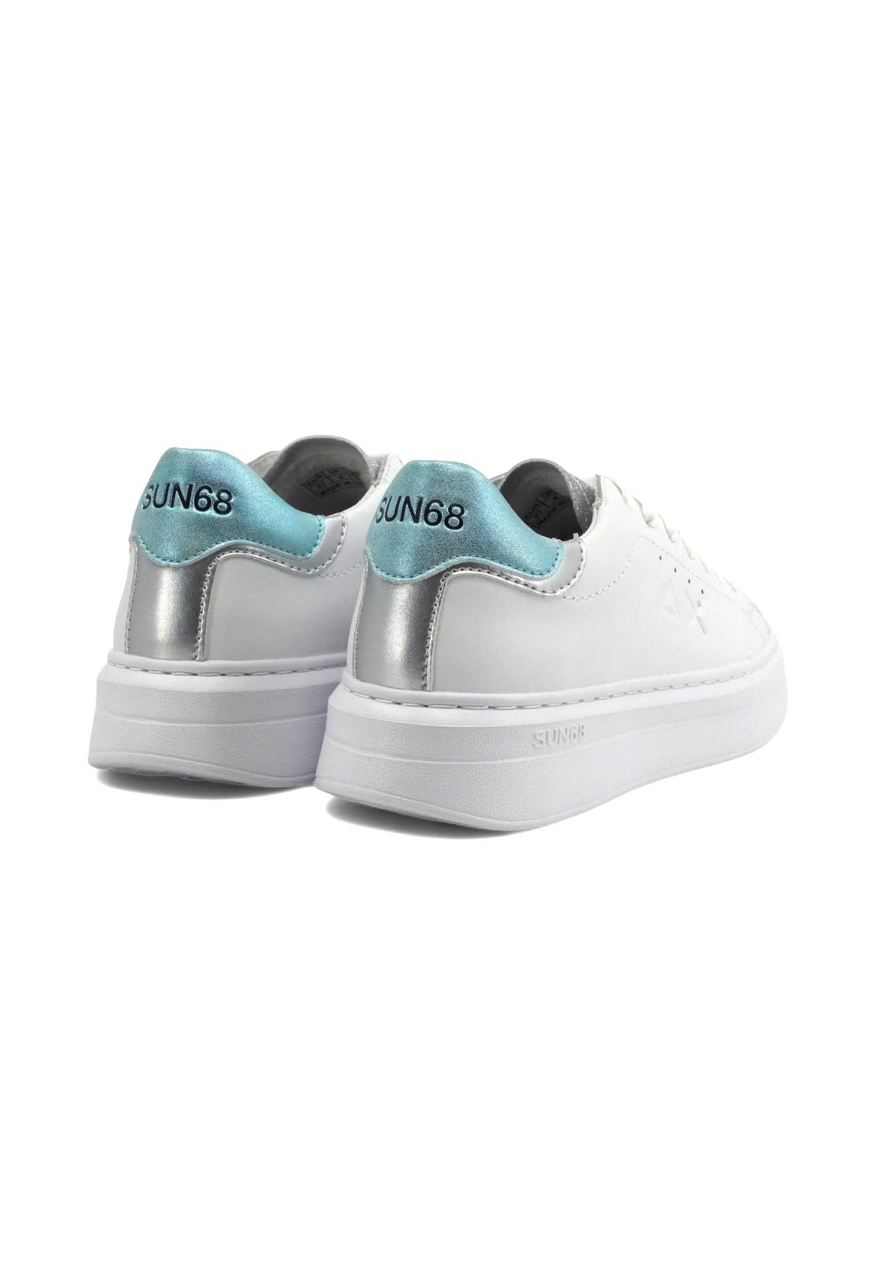 SUN68 Grace Leather Sneaker Donna Bianco Azzurro Z34226