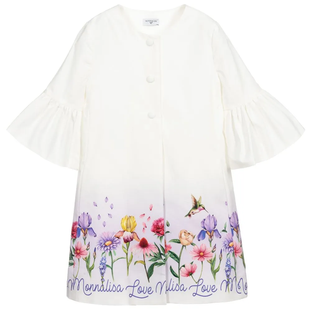 Teen White Floral Cotton Coat