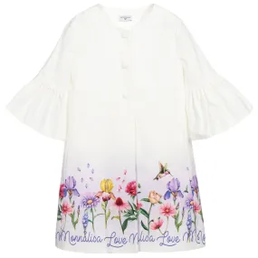 Teen White Floral Cotton Coat