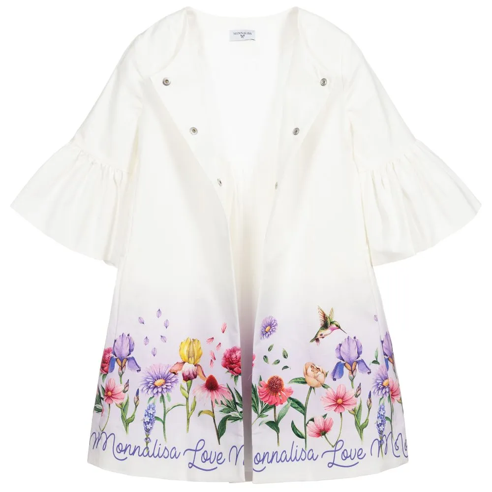 Teen White Floral Cotton Coat