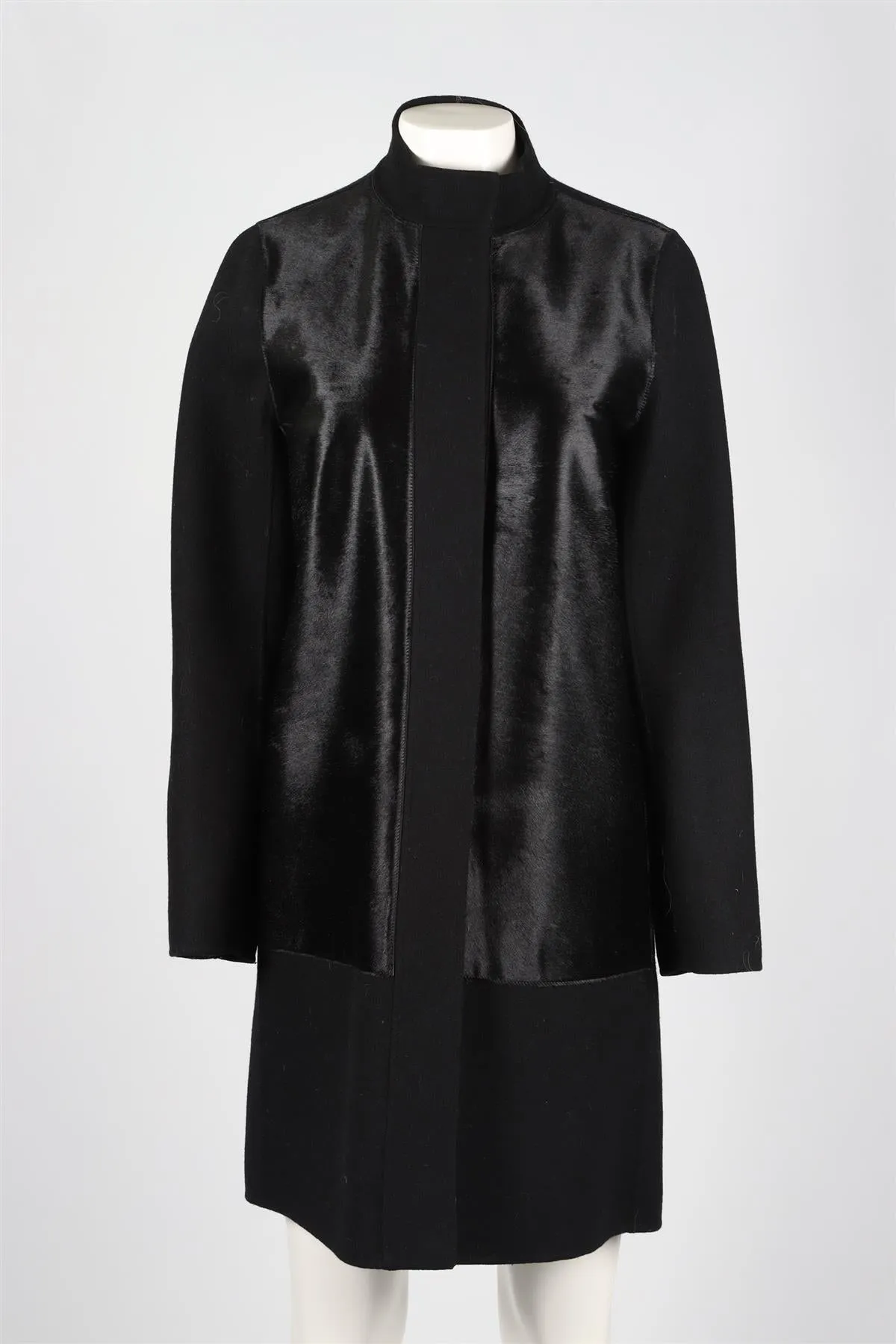 VINCE BLACK CALF HAIR AND WOOL BLEND COAT MEDIUM