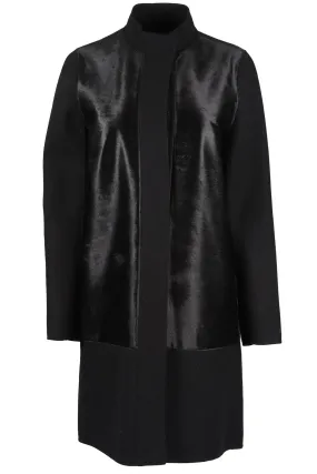 VINCE BLACK CALF HAIR AND WOOL BLEND COAT MEDIUM