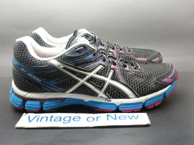 Women's asics gt 2000 black white electric blue running shoes t2k8n sz 6.5 d