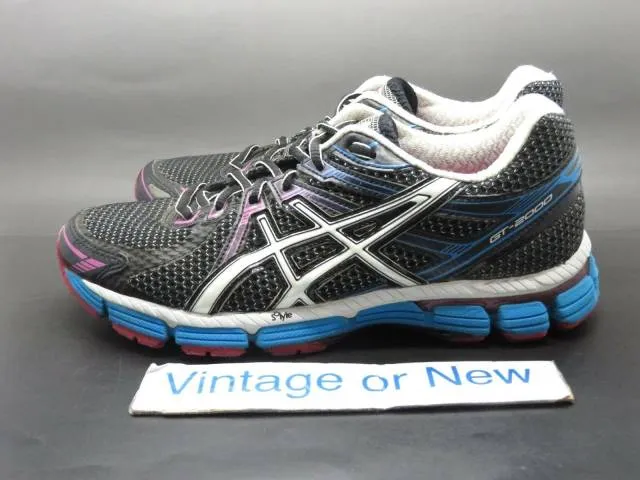 Women's asics gt 2000 black white electric blue running shoes t2k8n sz 6.5 d