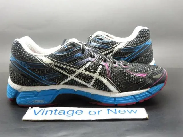 Women's asics gt 2000 black white electric blue running shoes t2k8n sz 6.5 d