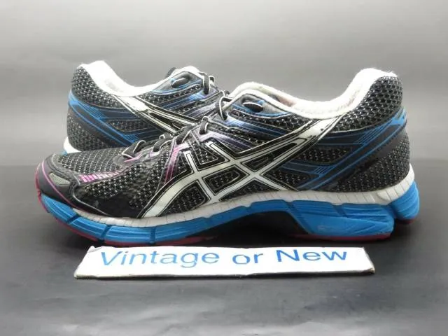 Women's asics gt 2000 black white electric blue running shoes t2k8n sz 6.5 d