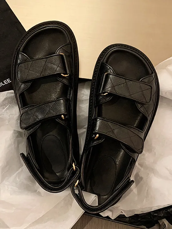 Women's Flat Sandals Black Open Toe Slip-On Sandal Shoes